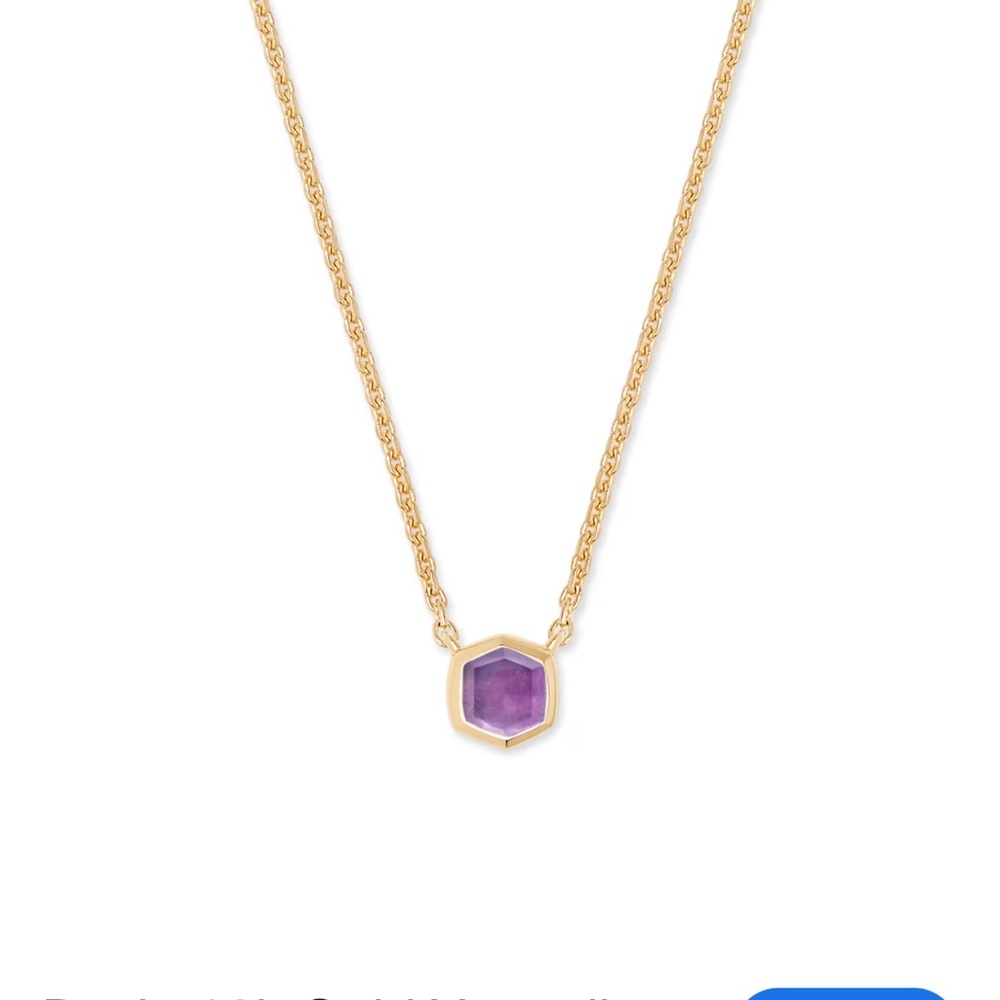 Kendra Scott Gold Chain Necklace with Purple Hexagon Pendant